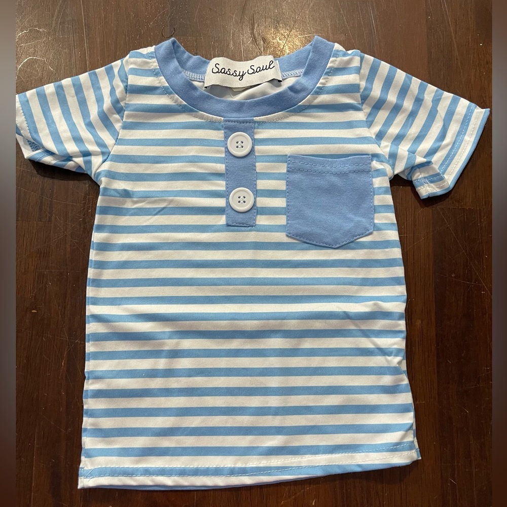 Light Blue & White Striped Short Sleeve Pocket Tee